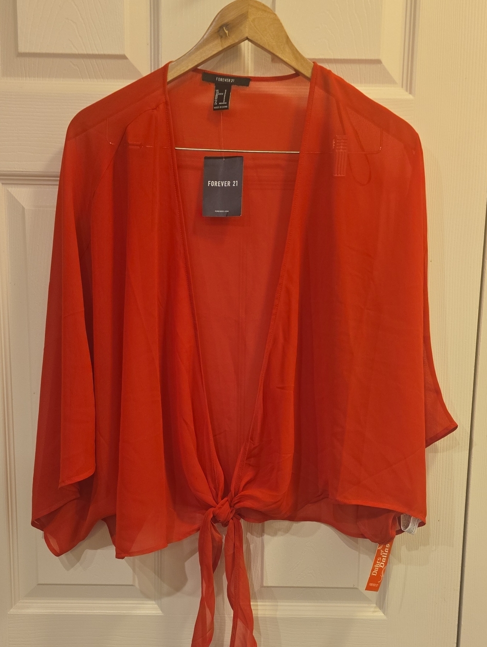 Forever 21 Red Sheer Tie-Front Kimono Top